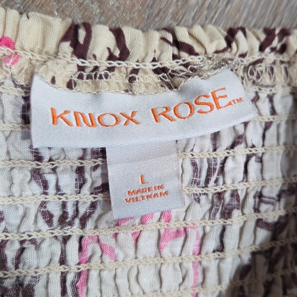 Knox Rose Floral Tiered Maxi Dress Cream Pink Brown Smocked Back Size L - Picture 5 of 9